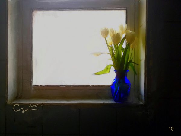 Yellow Tulips In A Blue Vase